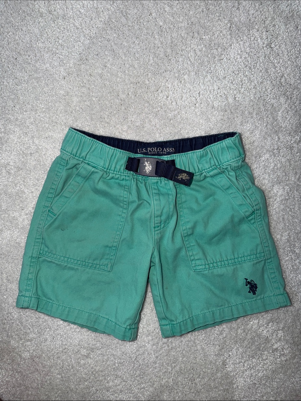 U.S. Polo Assn. Teal Green Boys' Casual Shorts with Navy Belt